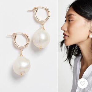 Brinker + Eliza Back To Basics Huggie Gold Pearl Earrings